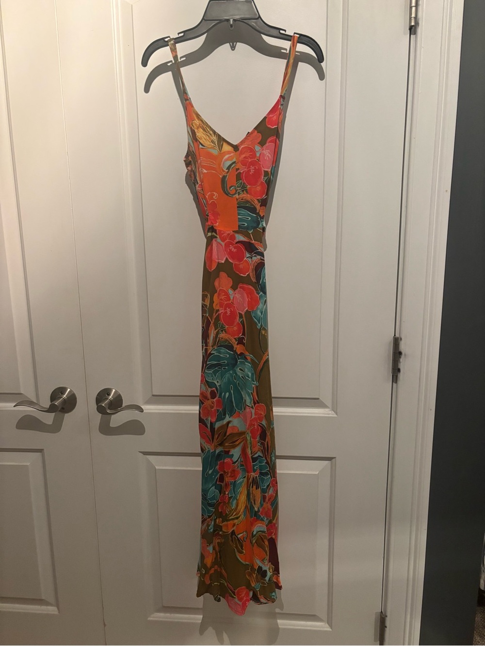MSK Orange and Teal Floral Maxi Slip Dress